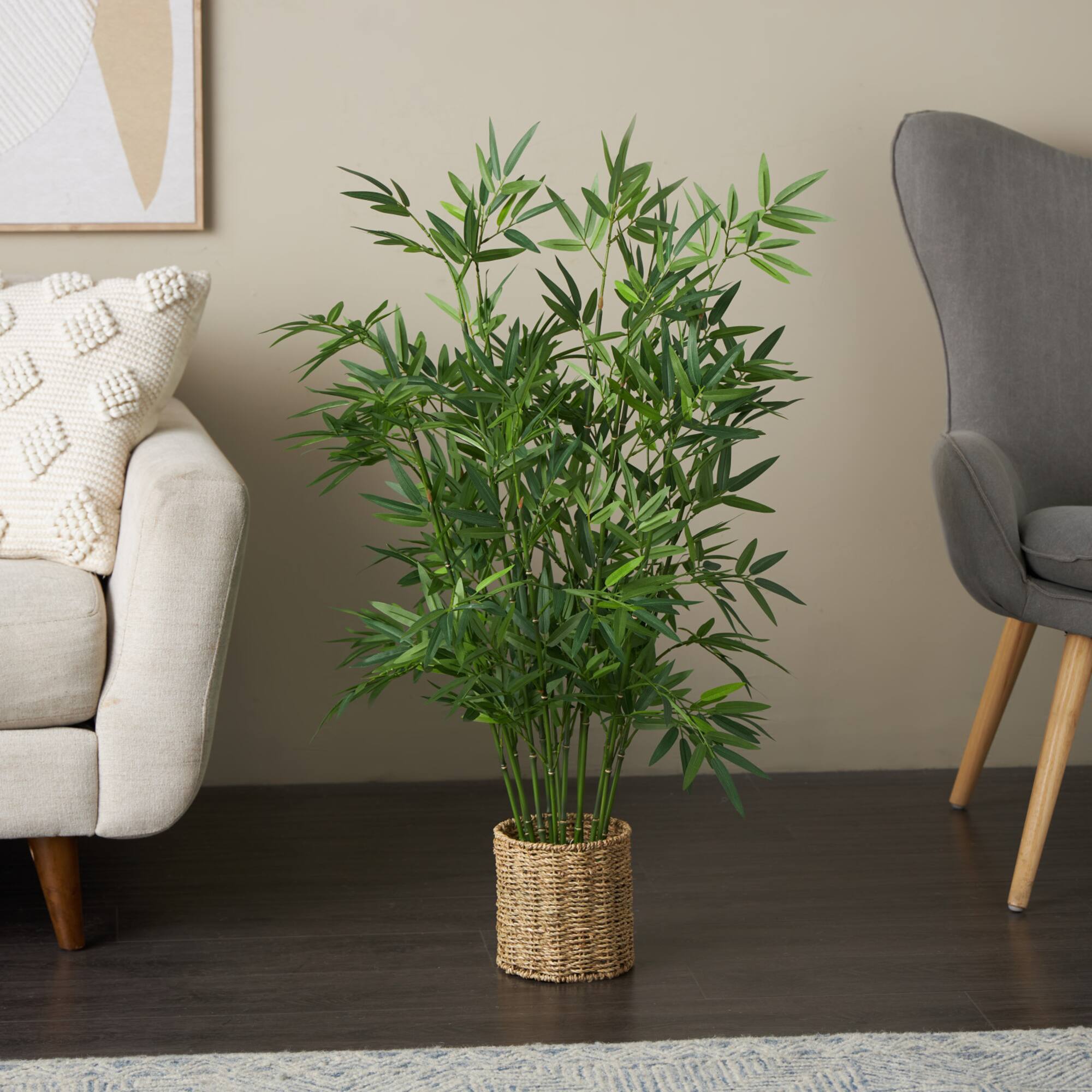40" Green Realistic Foliage Plant in Brown Seagrass Pot